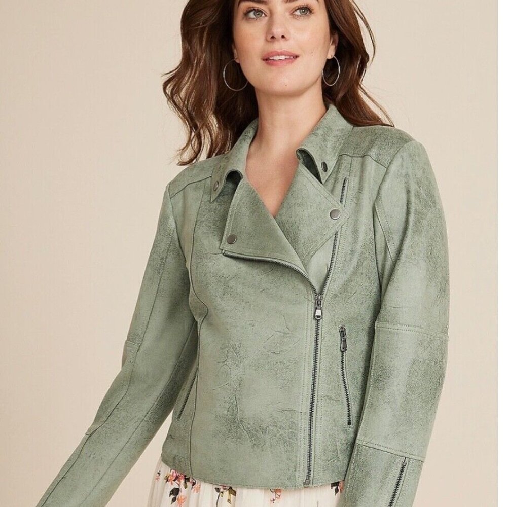 New Maurices Women's Zip Up Jacket Faux Suede Moto size XS motorcycle